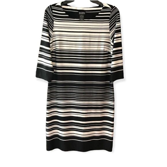 SOHO PM Black & White Striped Career Workwear Shift Dress - Picture 1 of 6